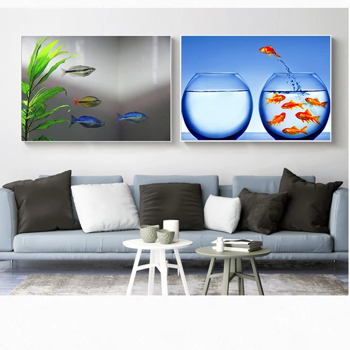 Mordern Art Painting Spring Decoration Sea Catch Fish Canvas wallart tableau wall art pictures for living room quadros | Дом и сад