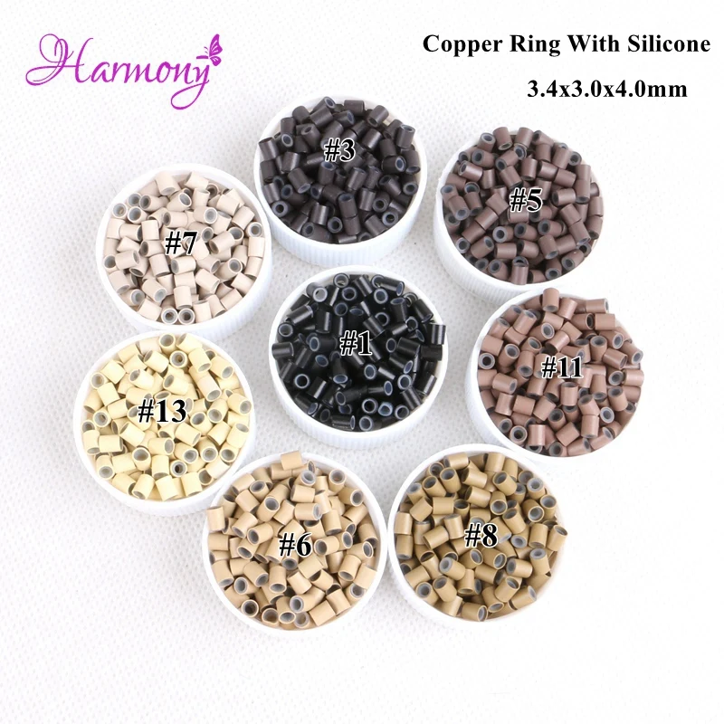 

Harmony 1000pcs 3.4*3.0*4.0mm Copper silicone tubes micro rings beads links tools for I tip hair extensions 8 colors available