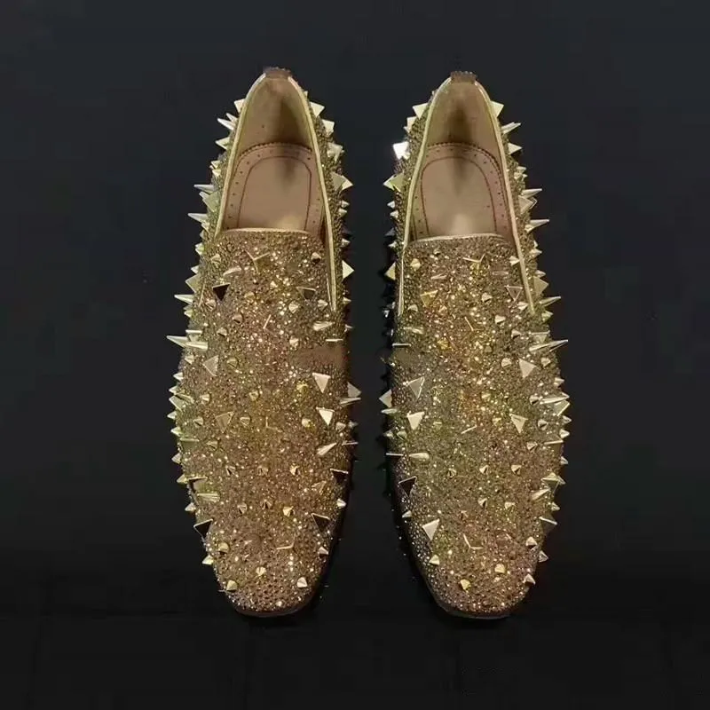 Slip On okkdey gold spikes rhinestone Shoe Red bottoms Low Cut Sneaker For Men shoes casual Messy rivet models Flat Loafers
