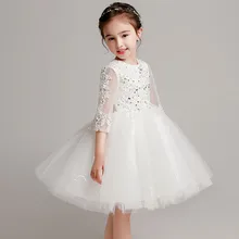 Костюм для малышей; пышные платья с кружевными рукавами для первого причастия; бальное платье со стразами и цветочным узором для девочек; детское платье принцессы на день рождения