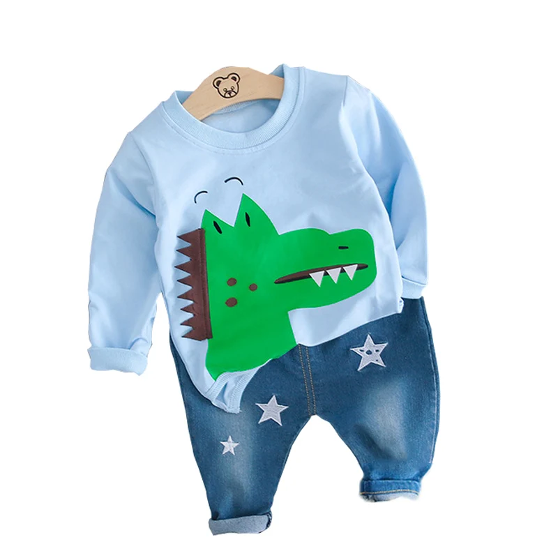 AmyaBaby новая осенняя одежда для маленьких мальчиков с рисунком из мультфильма топы с длинными рукавами и штаны 2 шт. для маленьких девочек комплекты одежды для малышей Одежда для мальчиков и девочек, комплект - Цвет: Синий