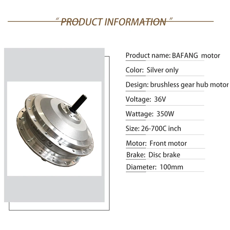 Электрический мотор Bafang, 36 В/48 В, электрический велосипед, передний задний мотор, бесщеточный мотор-редуктор, мотор-концентратор, V дисковый тормоз, MTB, мотор для электрического велосипеда - Цвет: 36V350W Font Disc