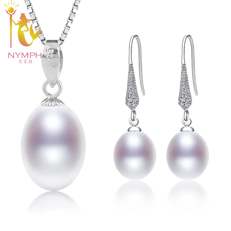 NYMPH Natural Pearl Jewelry Sets 925 Sterling Silver Pendant Earrings Real Fresh Water Jewelry With