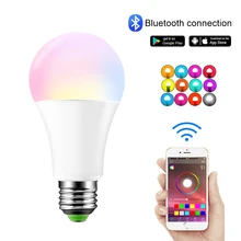 Светодиодная смарт-лампочка E27 RGB Светодиодная лампа с Bluetooth подсветкой 15 Вт RGBW RGBWW светодиодный светильник B22 с регулируемой яркостью воспроизведения музыки цвет сменный AC85-265V