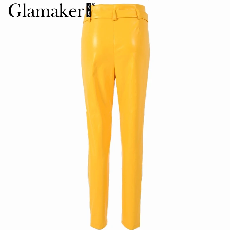 Glamaker, сексуальные свободные кожаные штаны-шаровары, для женщин, уличная одежда, высокая талия, вечерние штаны, весна-лето, модный пояс, длинные штаны