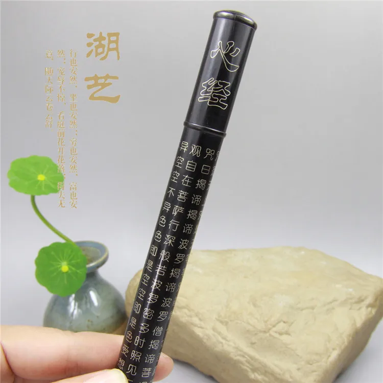 Exquisite handmade silver inlaid Ebony Wood heart long incense tube Mid