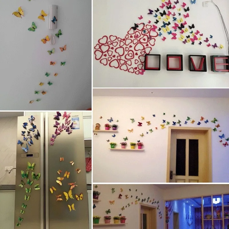 12 шт./лот 3D стикер на стену s на холодильник бабочки-магниты DIY стикер на стену домашний декор детские комнаты украшение стены#85497