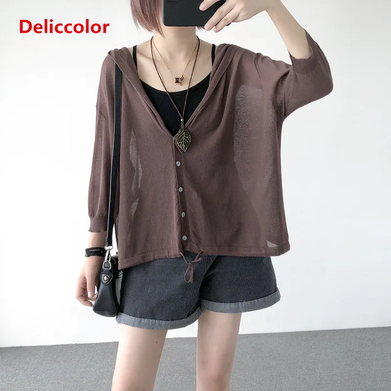 Hooded Cardigan Women 2019 Spring summer New Solid Color