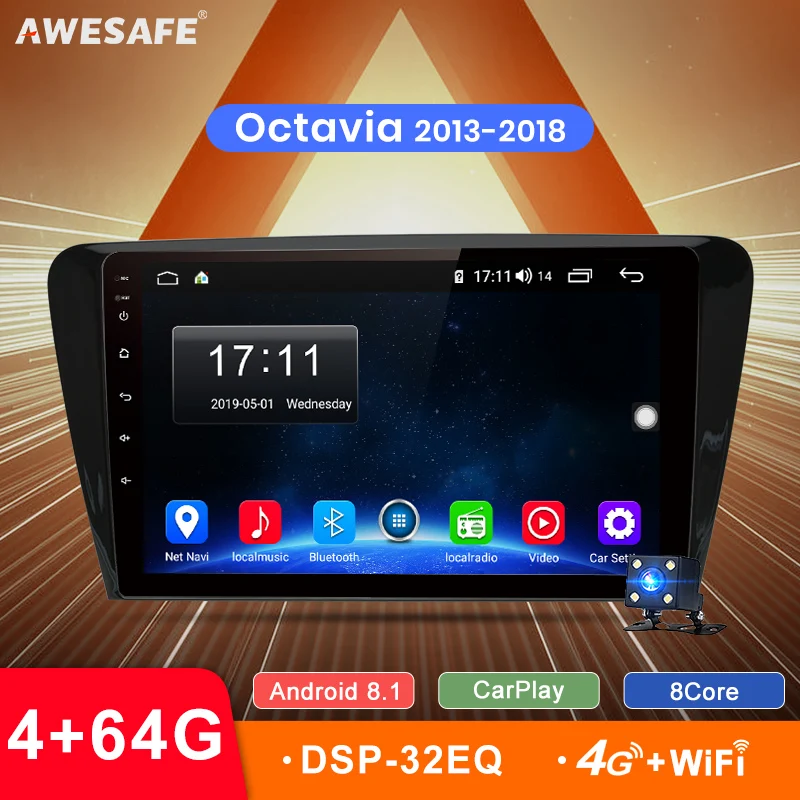 

AWESAFE for SKODA Octavia 2013-2018 A7 J10 Car Radio Multimedia video player GPS DSP No 2din 2 din Android 9.0 4G+64G