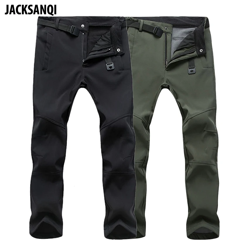 

JACKSANQI Men's Pants Winter Softshell Fleece Thick Outdoor Waterproof Hiking Camping Trekking Skiing Male Sport Trousers RA095