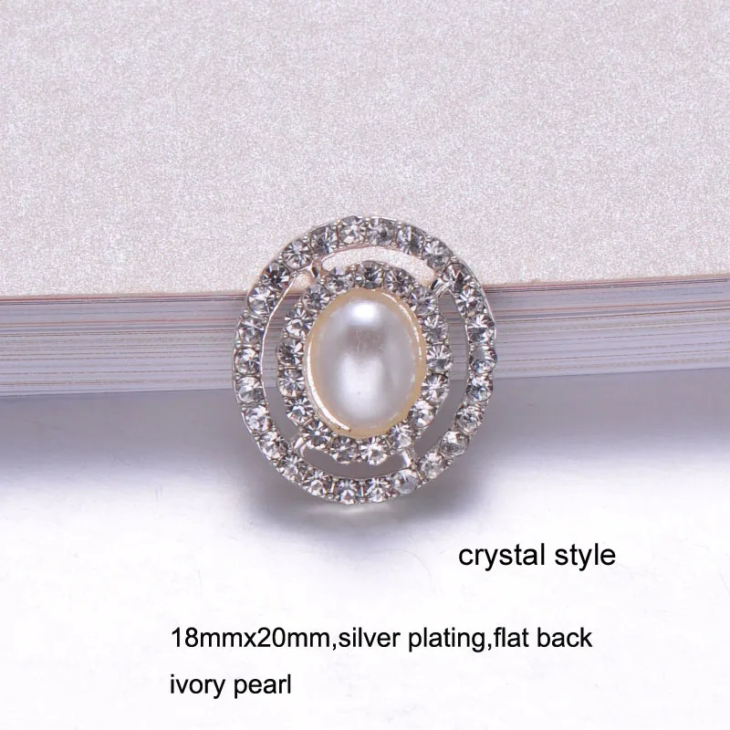 

(J0055) 18mmX20mm elegant rhinestone metal button,silver plating, flat back, ivory pearl, two styles for choose