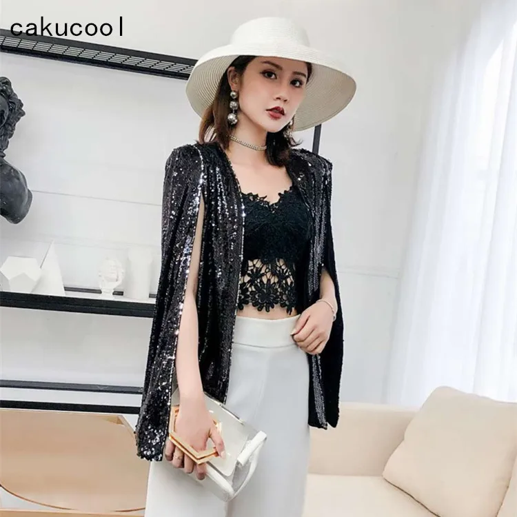 Cakucool Новые Роскошные блестящие блейзер для женщин Весна 2019 Полный Золотой пальто
