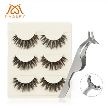 

MAGEFY 3 Pairs False Eyelashes Wispy Soft Eyelash Extensions Fake Eyelash Natural Long Eye Lash with Tweezer Makeup Tool