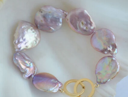 

xiuli 00570 8" 22mm LAVENDER BAROQUE COIN KESHI REBORN PEARL BRACELET