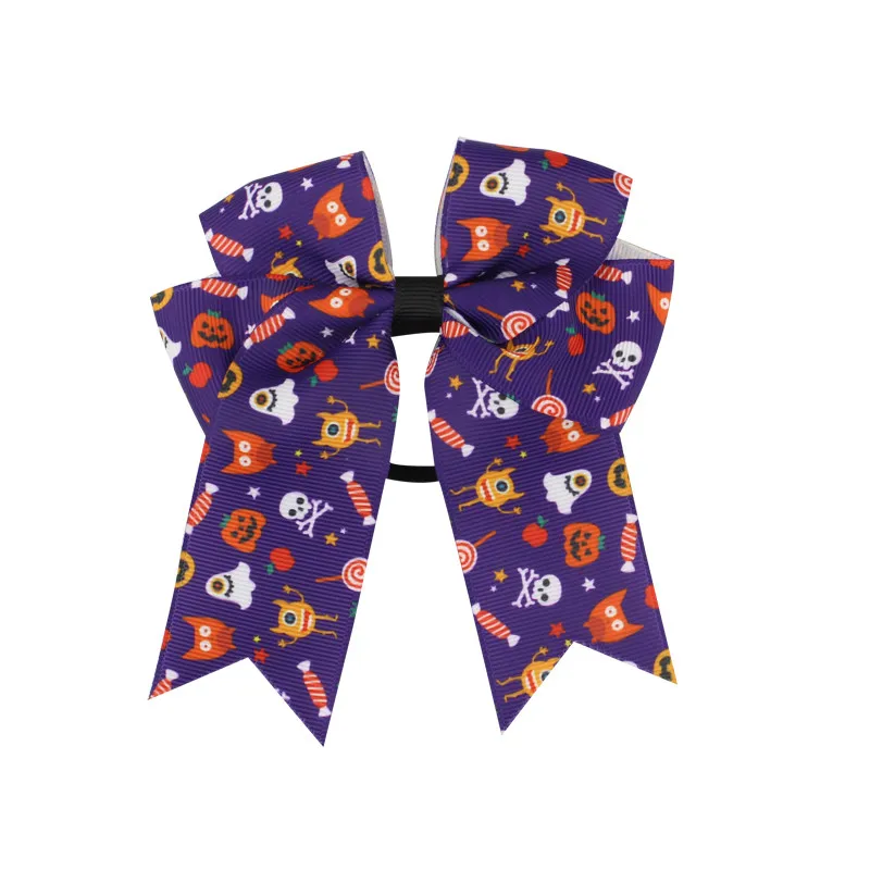 Fashion Cute Printed Cheer Bow for Girls Grosgrain Ribbon Large Hair Bow With Elastic For Girls Hair Accessories (12)