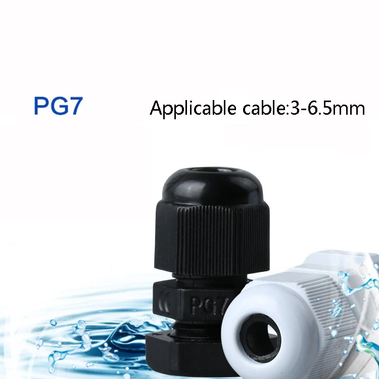 100 шт./лот Кабельные вводы PG7 Пластик нейлон Водонепроницаемый суставов IP68 Кабельный разъем для 3-6.5 мм кабель черный/белый