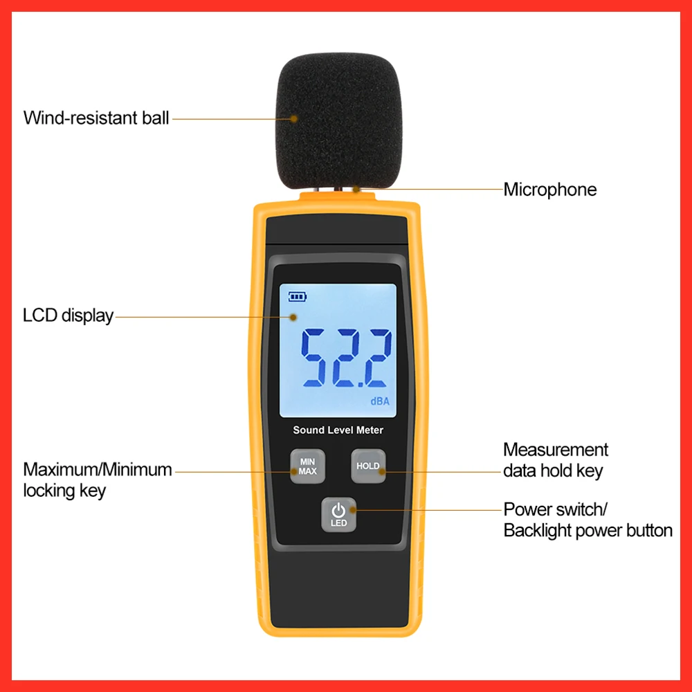 RZ цифровой измеритель уровня звука дБ метров шумомер 30-130дб в децибелах Подсветка ЖК-экрана аудио контроль качества звука RZ1359