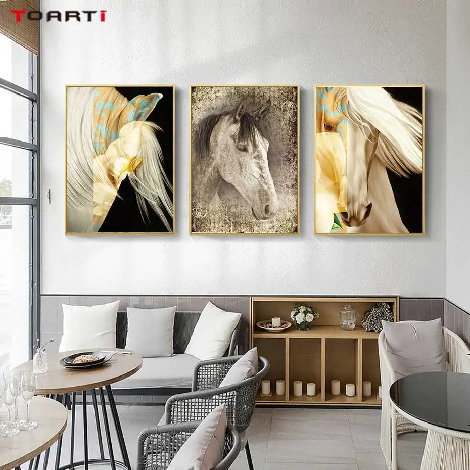 

Animals Wall Art Pictures Golden Horse HD Prints Posters Modern Vivid Canvas Painting For Living Room Bedroom Home Decoration