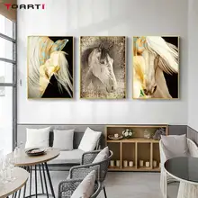 Zwierzęta obrazy na ścianę złoty koń wydruki hd plakaty nowoczesne żywe obrazy na płótnie do salonu dekoracje do wnętrz do sypialni
