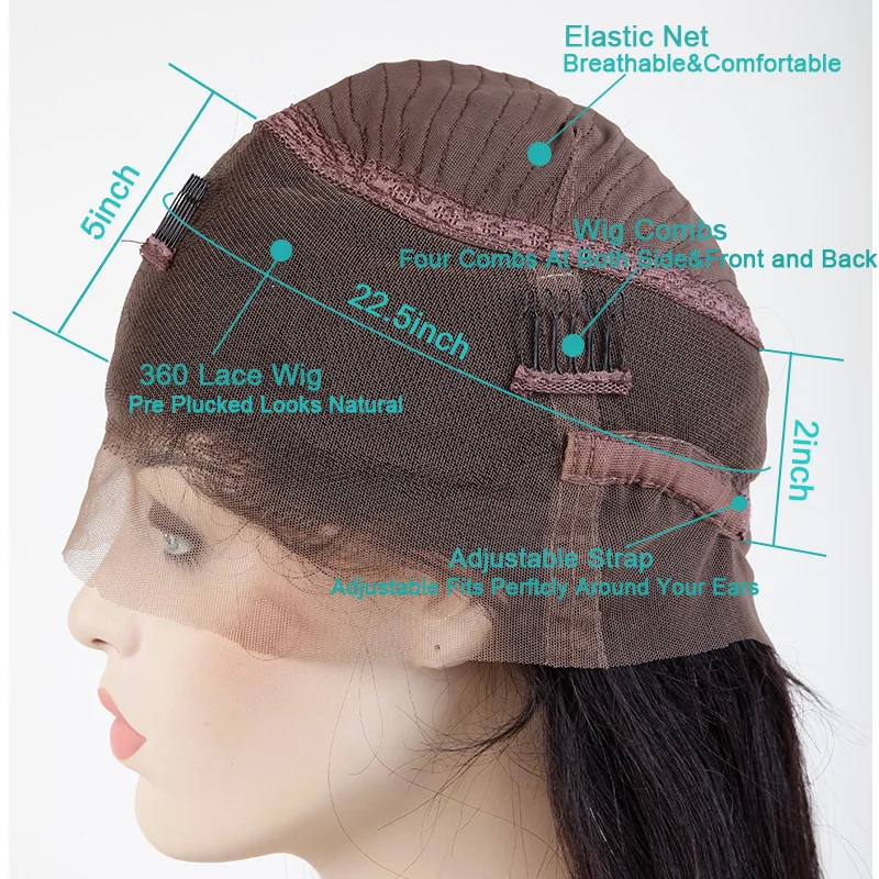 SEGO 360 Lace Frontal Wig Human Hair Straight Peruvian Remy Hair 130% Density Glueless Lace Wigs Pre Plucked with Baby Hair