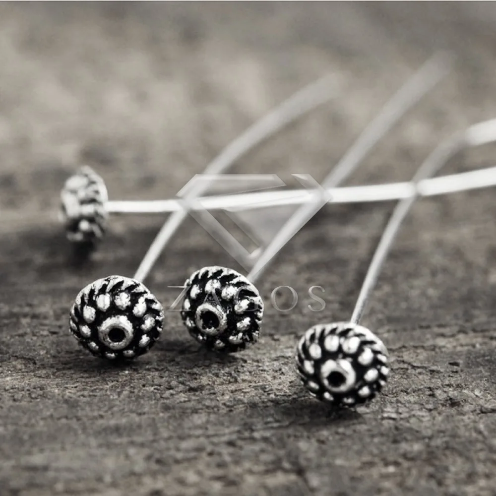 Булавки серебряные тибетские под старину 6x6x53 мм 30 шт.|head pins|flower head pinssilver tone |