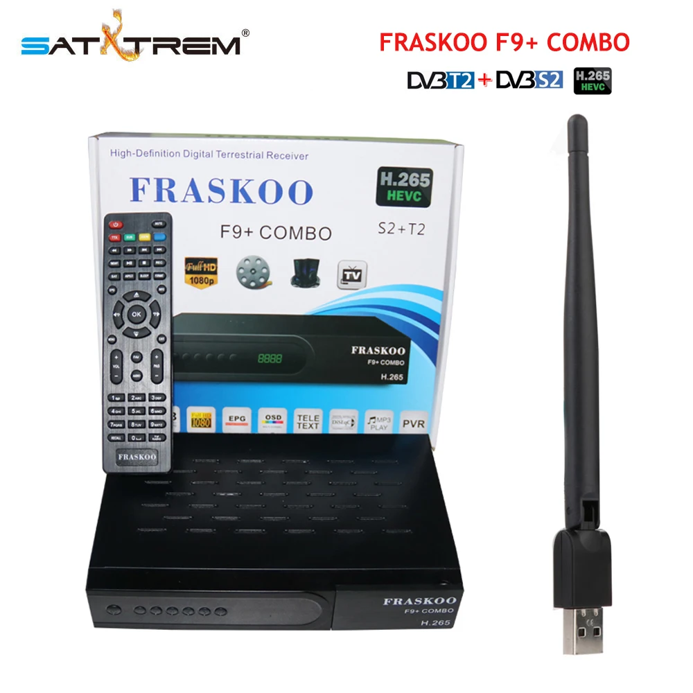 

Satxtrem FRASKOO F9 Plus COMBO DVB T2+DVB-S2 Digital Satellite Receiver Support H.265 USB Wifi 3G Youporn CCCAMD NEWCAMD IPTV