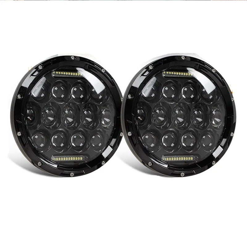 2PCS 75W 7 Silver LED Headlight H4 Hight Low Beam Round Cars Running Lights For Jeep Lada Niva 4X4  未标题-3