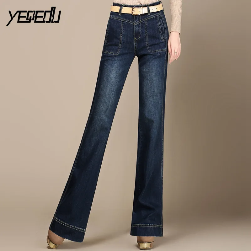 #3101 2019 Spring/Autumn High Waist Jeans Feminino Plus Size 26-40 Stretch Denim Flared Jeans Push Up Bell Bottom Jeans Women