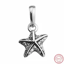 Ясно CZ весело летний тропический подвеска Морская звезда очарование бисером для самостоятельного изготовления ювелирных изделий Fit Подвески Пандора Серебро 925 первоначально FL578