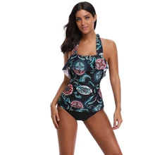 Купальник из двух частей женский купальник танкини сексуальный цветочный Холтер Мягкий купальный костюм грудь пляжная одежда