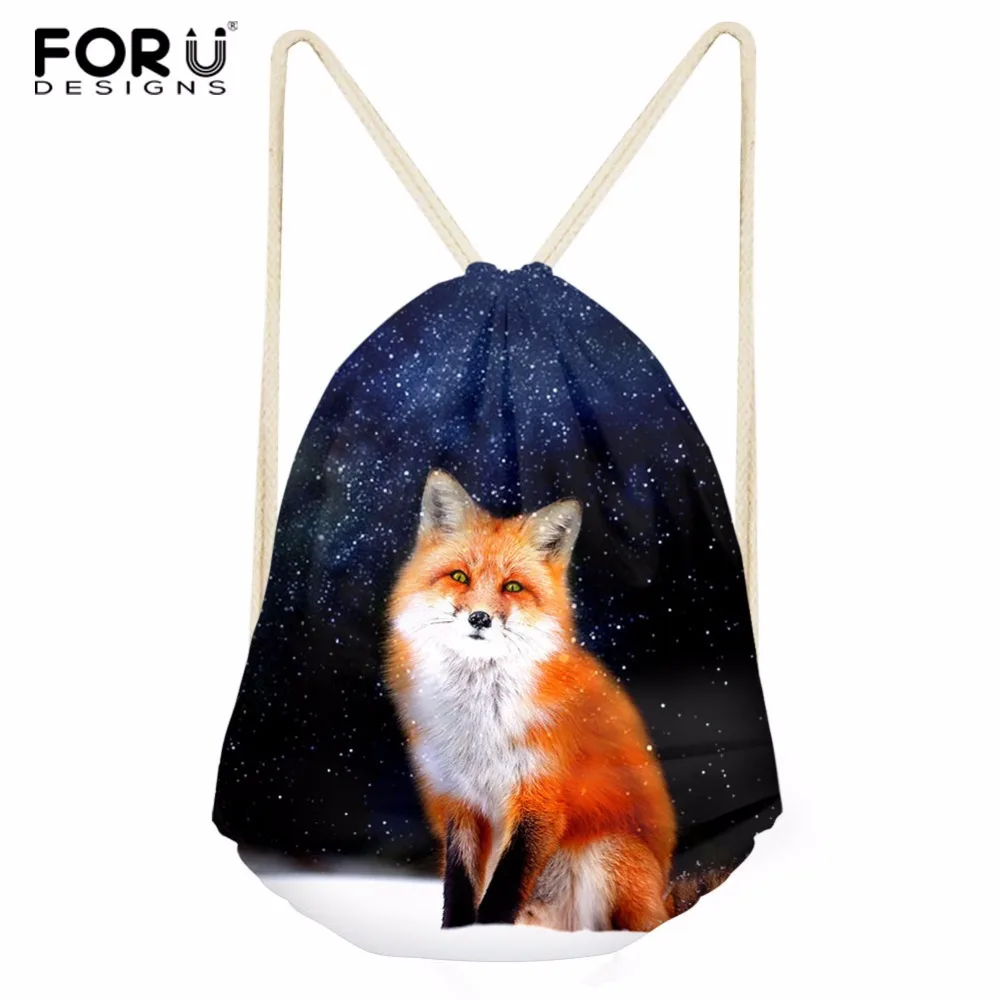 FORUDESIGNS Drawstring сумка 3D лиса печати Mochila Feminina рюкзак на шнурке Для женщин ежедневно Повседневное Девушки Школа Книга сумка