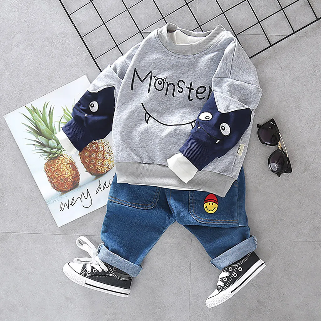 Toddler Boys Clothes Winter Autumn Cartoon Sweatshirt Denim Pants Baby Boy Outfit Children's Set Halloween Gift 2 3 4 5 T