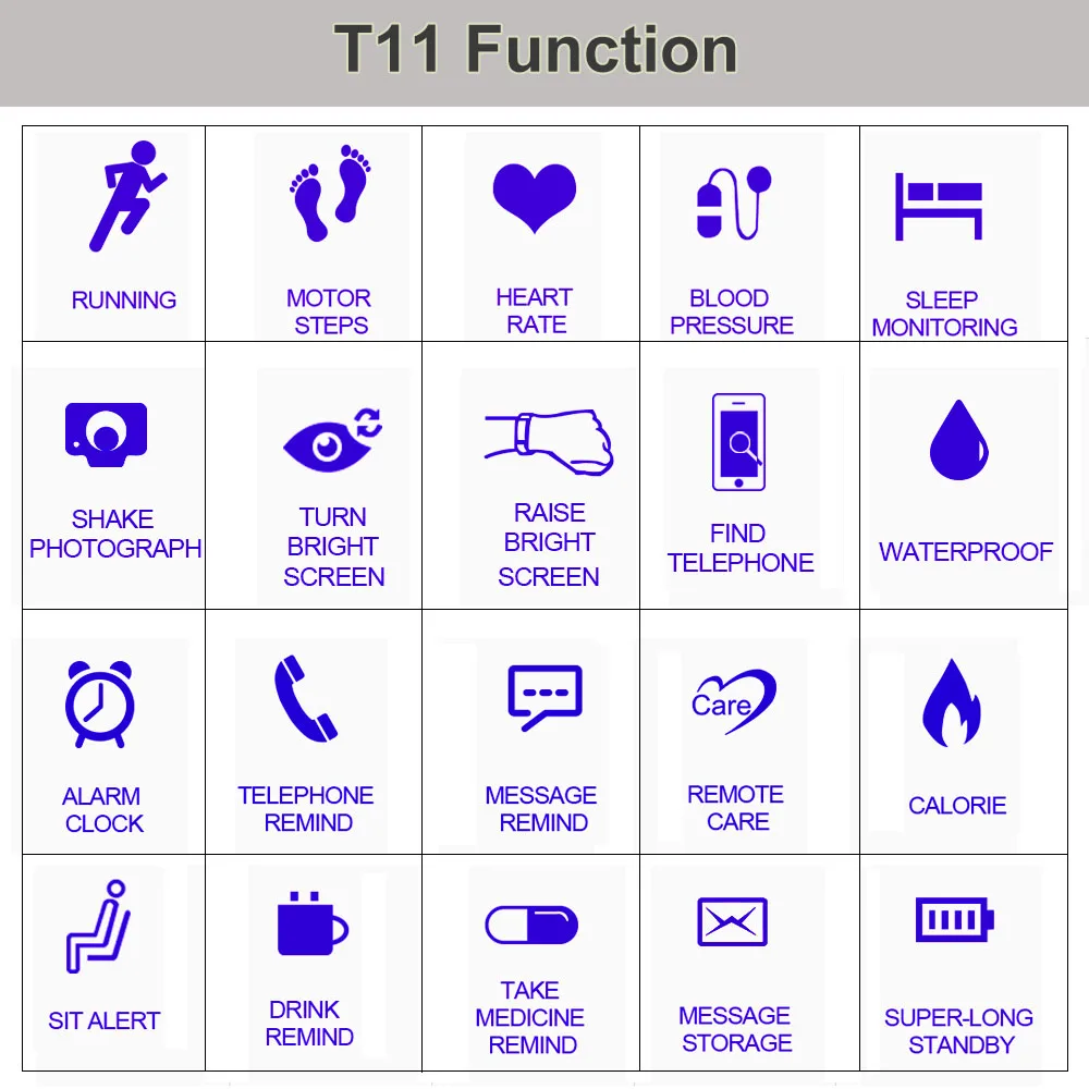 Twinbuys T11 Smart Watch 1.3inch TFT Screen IP67 Waterproof Heart Rate Monitor Sedentary Reminder Anti-lost Sports Wristband