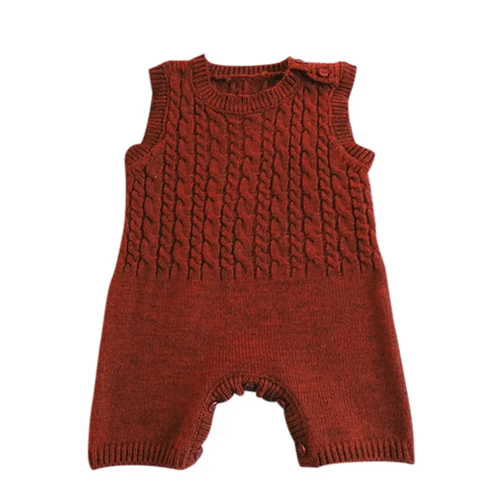 

Newborn Infant Baby Boy Girl Toddler Wool Knitted Sleeveless Romper Button Jumpsuit Solid Rompers Casual Daily Home Fashion