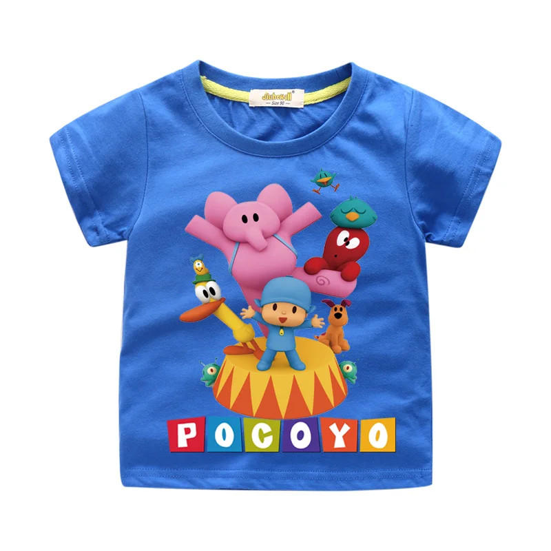 

Boy Girls Summer Short Sleeve Tshirts Kids White Cut Cartoon Pocoyo Tee Tops Clothes Children Clothing Baby Cotton T-Shirt WJ024