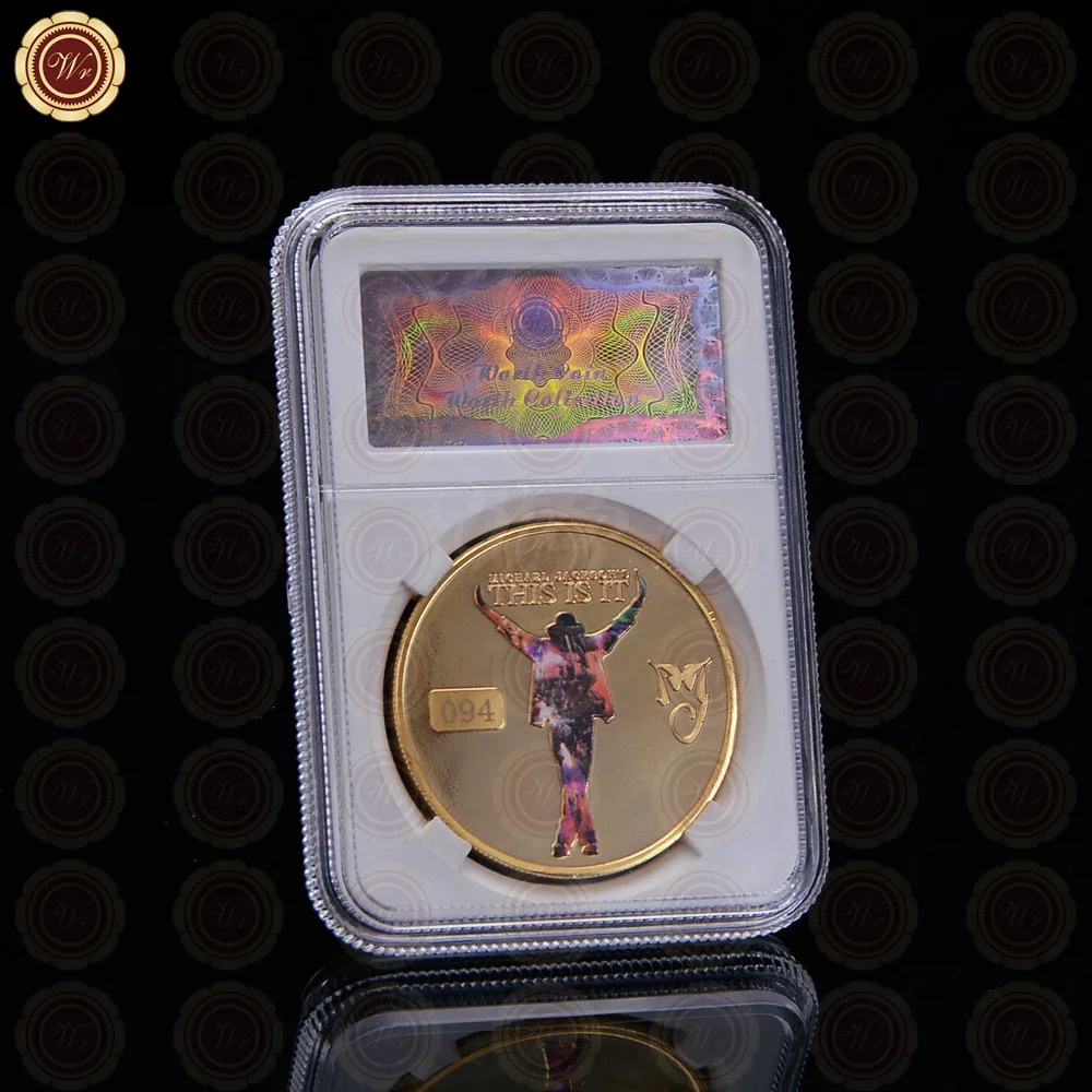 WR Майкл Джексон золотые коллекционные монеты король поп Позолоченные памятные монеты копия монеты в плиты держатель сувенир подарки