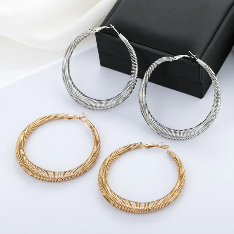 

3 Color Fashion Spring Oversize Hoop Earrings For Women Metal Gold Silver Rose Gold Circle Earring Statement Party Jewelry