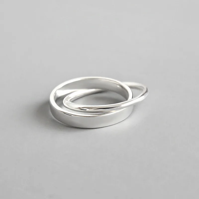

Minimalism Lady's 100% Pure 925 Sterling Silver Rings Double Interlock Circle Geometric Ring Fine Jewelry Party J19