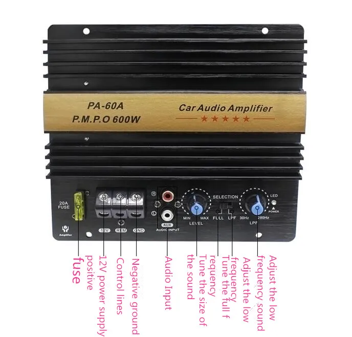 2017 Best quality 12V 600W HiFi Mono Amp High Power Subwoofer Amplifier Board Car Audio