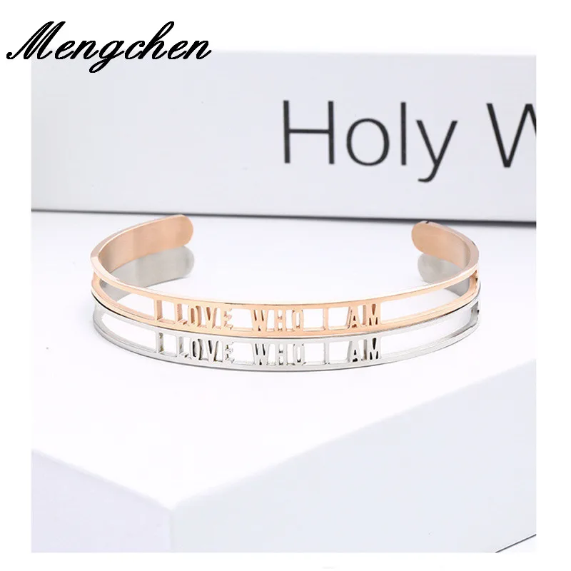 

5PCS/Set New Design I LOVE WHO I AM Silver Rose Gold Color Hollow Out Couple Stainless Steel Bracelet