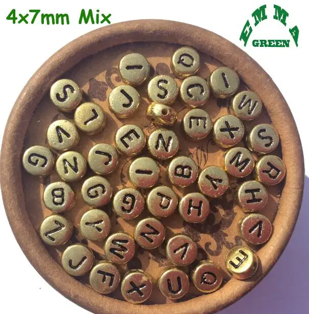 RANDOM MIX Золотые бусины с буквами античный Алфавит золотые бусины акриловые 4*7 мм 50 шт Алфавит начальные бусины с одной буквой - Цвет: RANDOM MIX