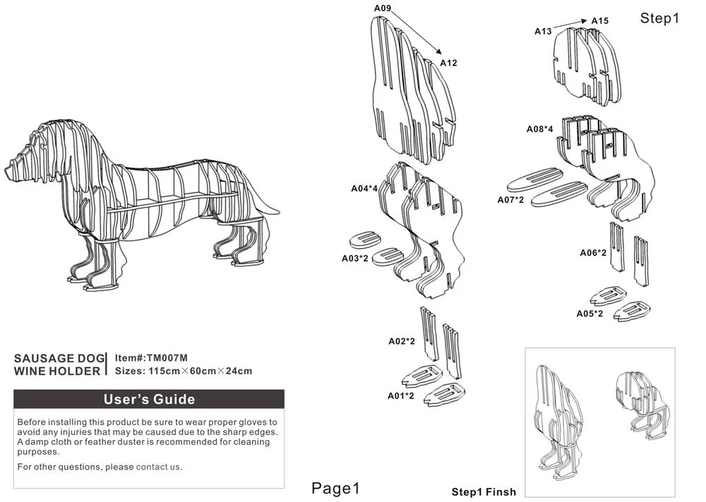 High-end Sausage Dog Wine Holder Wood Home Furniture Coffee Table Desk TM007M