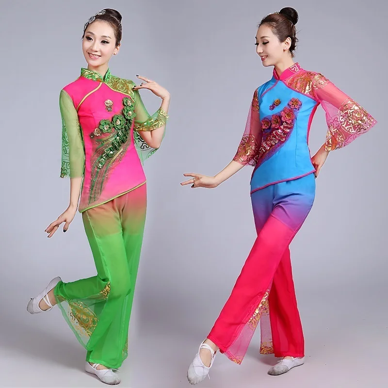 

New female spring and summer middle and old aged Yangge clothing fan dance costumes modern national classical dance costume