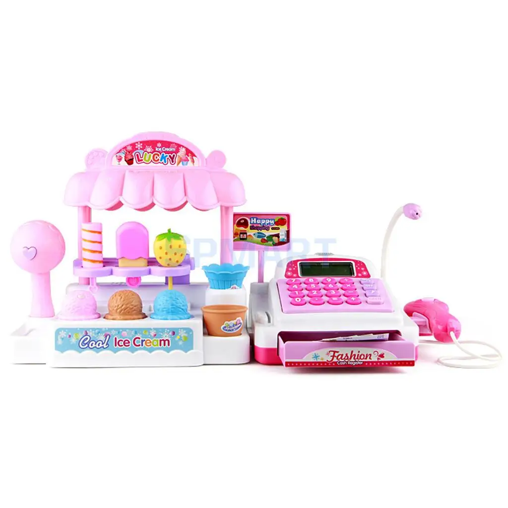 36 Pcs Simulation Ice Cream Store Cash Register Set w/Music & Light Kids Food Pretend Play Toy Gift