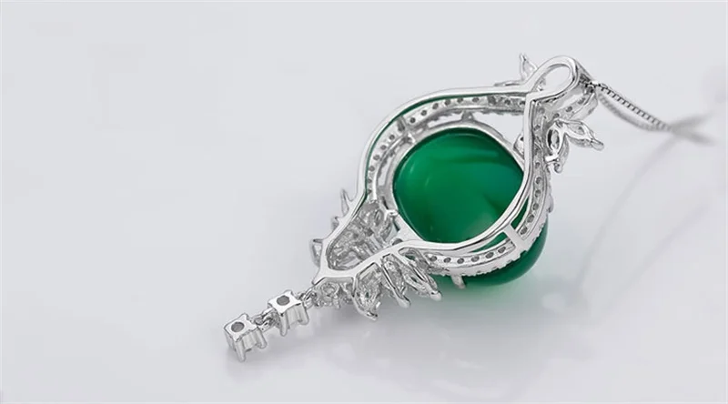 YHAMNI Настоящее серебро 925 пробы ювелирные изделия Зеленый малайский с натуральным кристаллом кварца женская подвеска на цепочке XD232