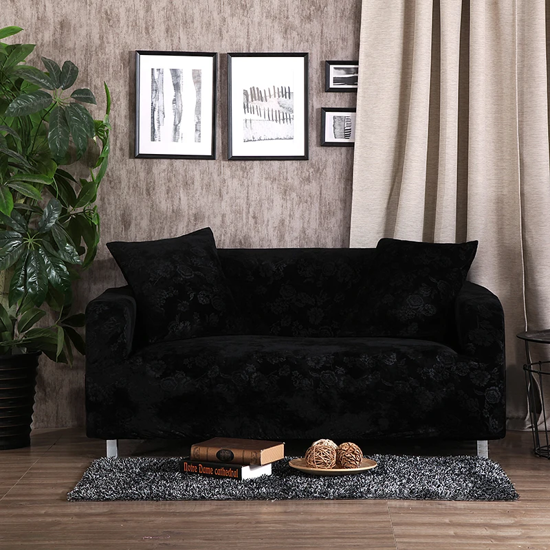 Роскошные Бархатные чехлы для диванов с тиснением, универсальные эластичные чехлы для диванов, секционные чехлы для диванов, Защитные чехлы для мебели бирюзового цвета - Цвет: black