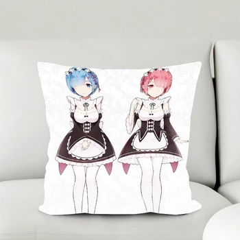 

New Oct. Home Textile Anime Re:ZERO Twin Sister Rem & Ram Polyester One-sided Two-sided Pillow Case Gift #41014
