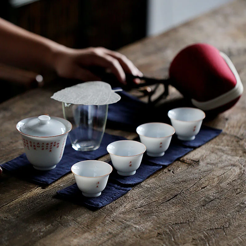 TANGPIN керамический чайник gaiwan Чайные чашки китайский портативный дорожный чайный набор с сумкой для путешествий - Цвет: Style C