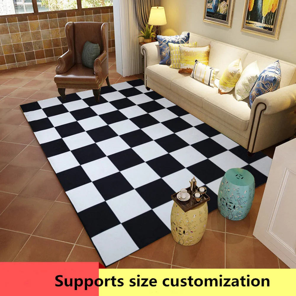 Современный минималистский гостиной ковры 3D печатных мягкие Противоскользящие коврики Черный и белый цвета геометрический ковры полиэстер коврик
