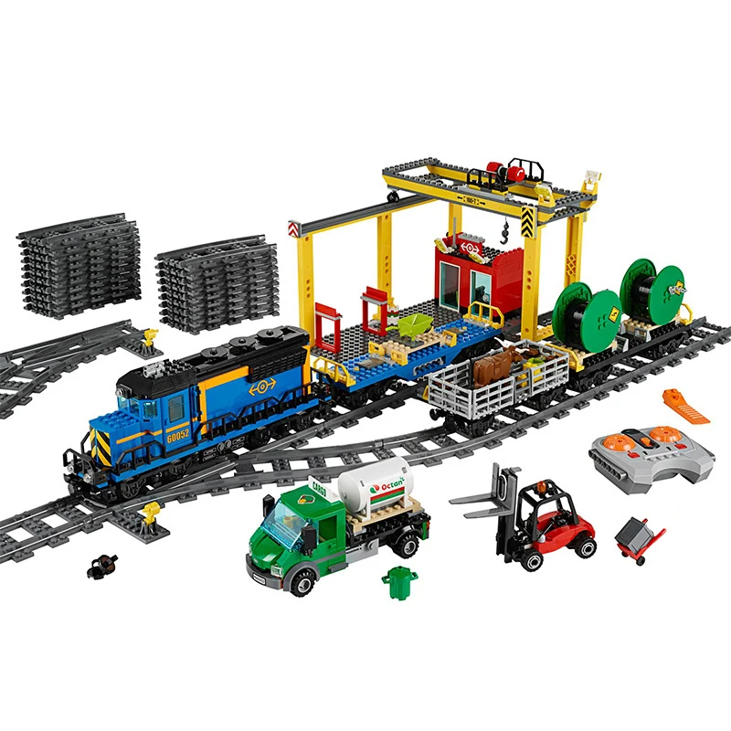 

DHL 02008 City Motorized Remote Control Cargo Train Model Building Blocks Brick Compatible Train 60052 Kids Toys Education Gift